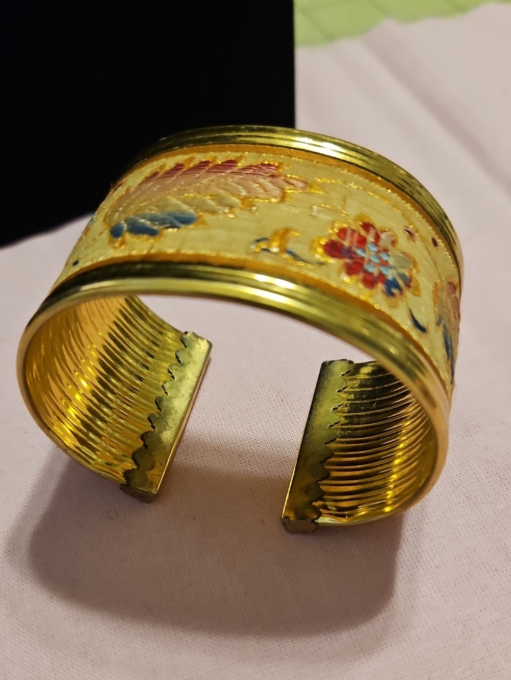 Vintage Gold-Tone Floral Embroidered Cuff Bracelet - Women Jewelry
